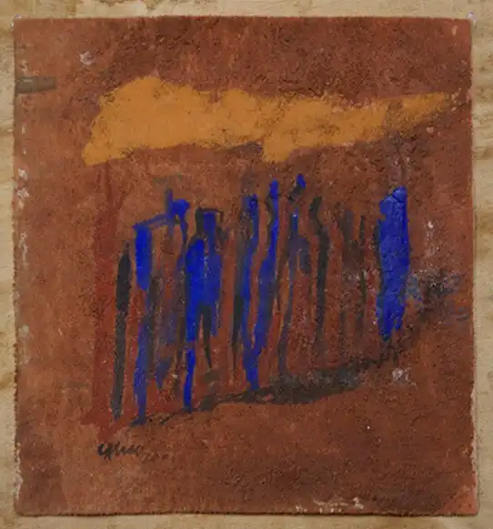 Peinture de silhouettes de couleur indigo sur fond marron