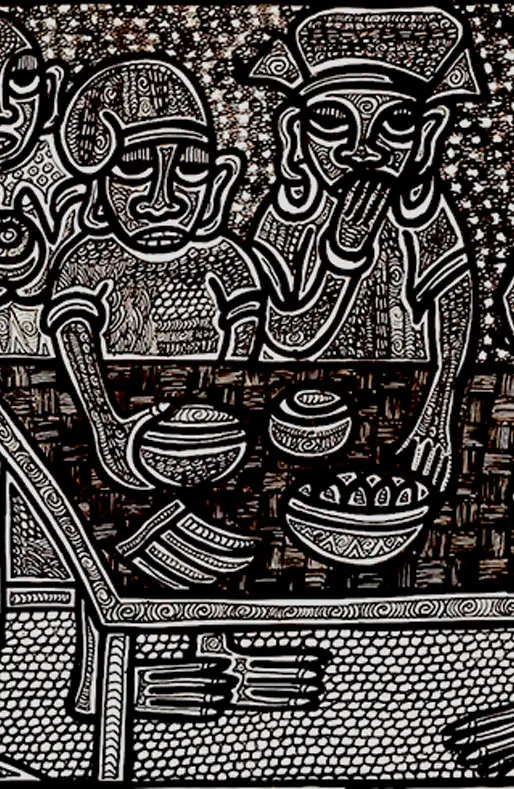 Dessin noir et blanc de l'artiste nigérian Twin Seven Seven