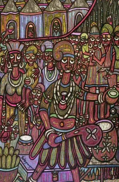 Une peinture de l'artiste Nigérian Twin Seven seven. Collection Curios.