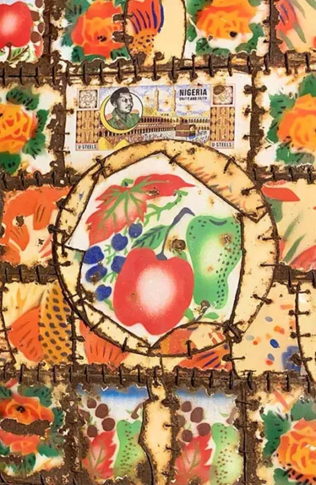 Assemblage de tôle émaillée, Patchwork aux fruits.