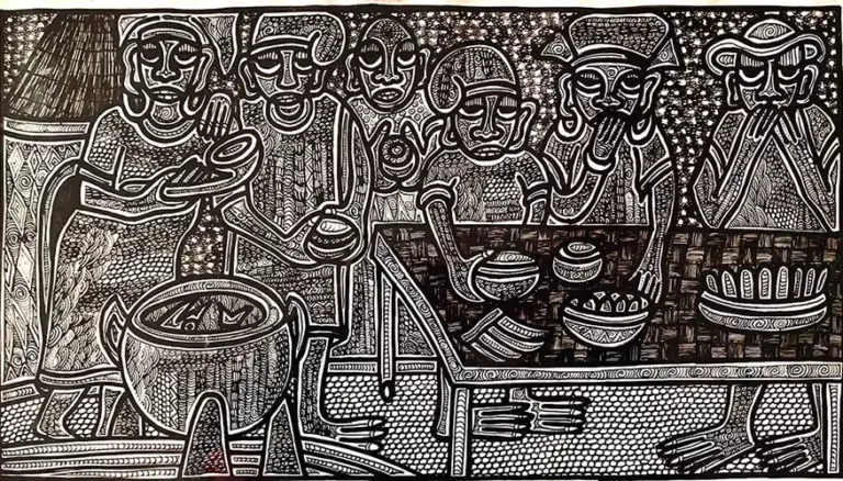 Dessin noir et blanc de l'artiste nigérian Twin Seven Seven