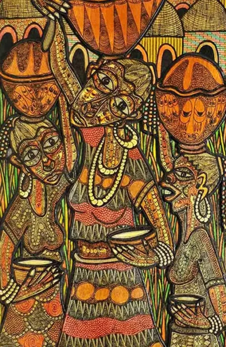 Peinture sur panneau de bois de l'artiste Nigérian Emmanuel Emvic.