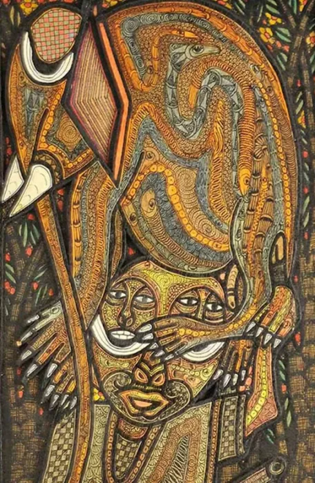 Peinture sur panneau de bois de l'artiste Nigérian Emmanuel Emvic.